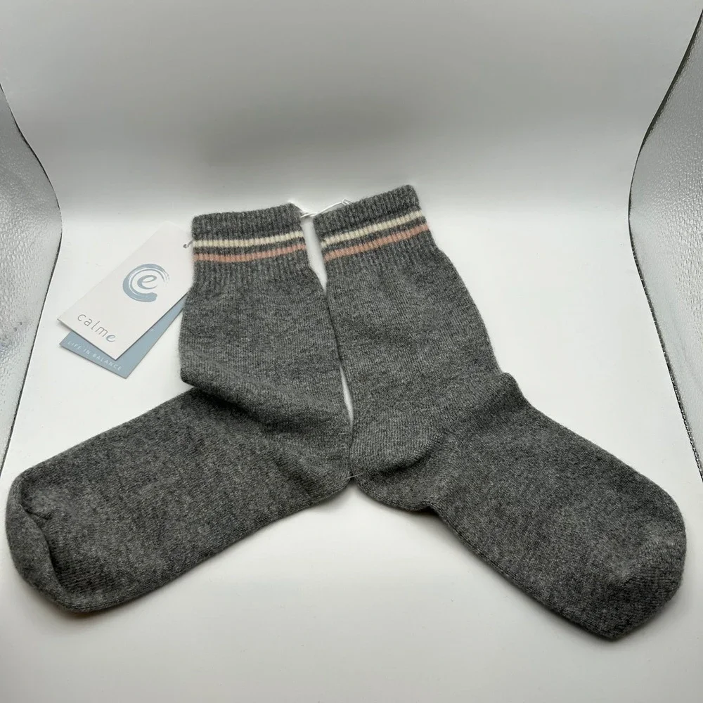 Johnny Was‎ Calme Cashmere Two Tone Socks Gray Striped Cuff Womens M/L New